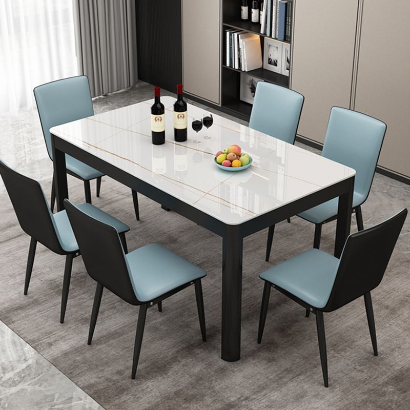 Table de salle à manger rectangulaire en verre de style contemporain avec 4 pieds