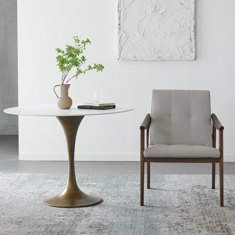 Noordse stijl massief hout faux lederen arm eetstoel in bruin voor thuis