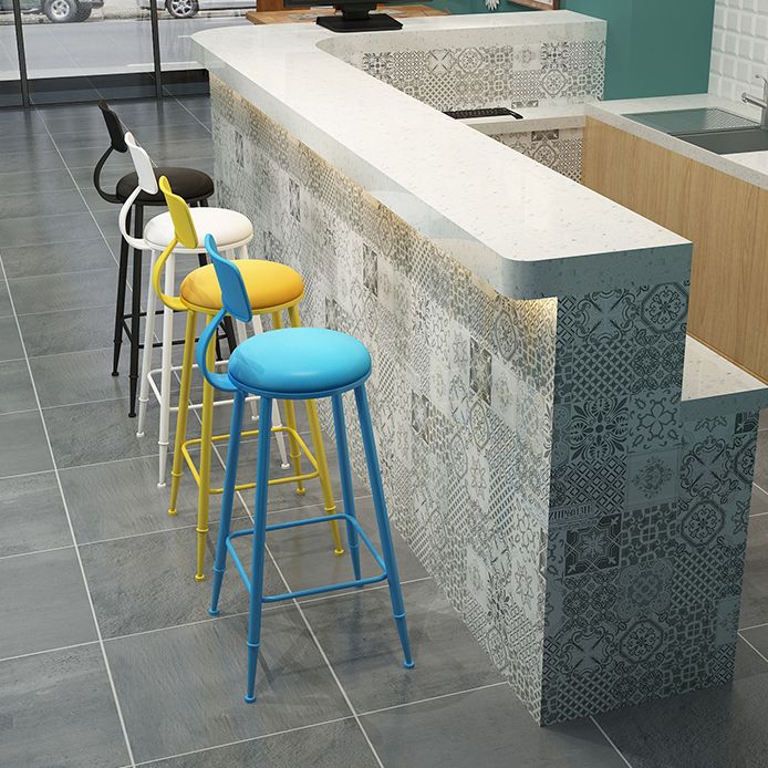 Nordic Armless Backrest Counter Stool Iron Kitchen Bar Stool with Leather Cushion