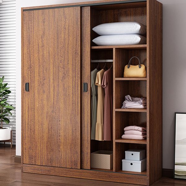Artificial Wood Wardrobe Brown Wardrobe with Sliding Doors for Bedroom