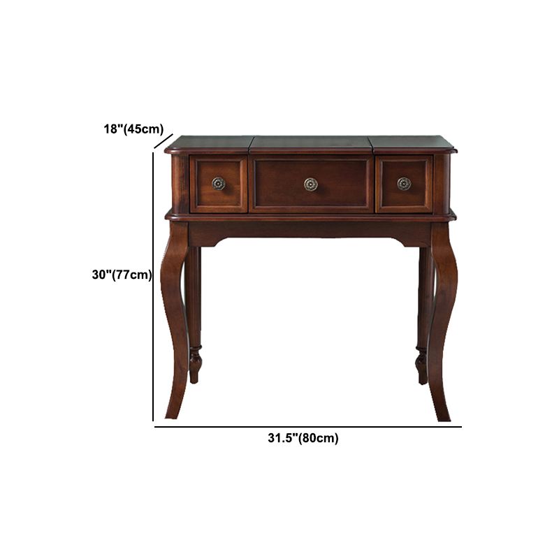 Tradities rubberwood ijdelheid set met spiegel 18.11 "brede bruine ijdelheid