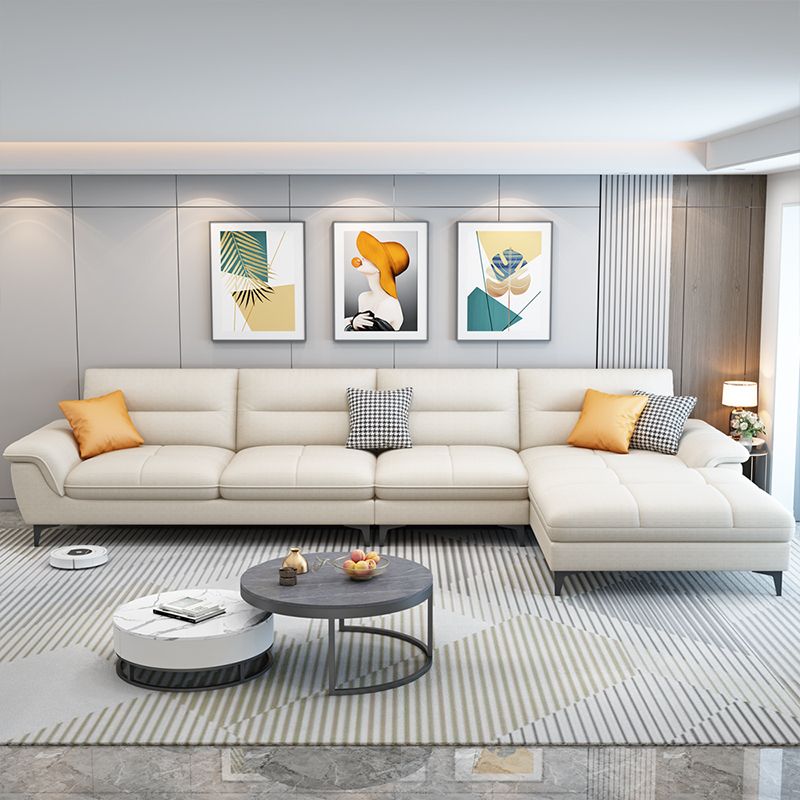 Stain-Resistant Sectional Sofa for Living Room in White with Pillow Top Arm