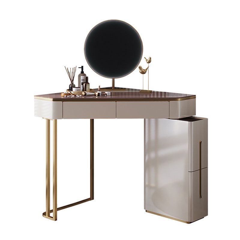 Vanity di trucco bianco con 4 cassetti di stoccaggio da 29,52 "largo vetro