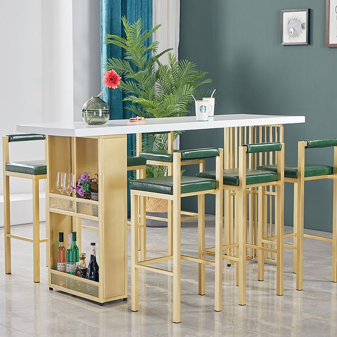 Glam Wood Bar Table with Rectangle Table Top Gold Double Pedestal Table - 42" H Clearhalo 'Bar Furniture' 'Bar Tables' 'bar_tables' 'furn' 'furn_bar_tables' 'Furniture' 'furniture_bar_tables' 'Kitchen & Dining Furniture' 1200x1200_498ddc9c-7b0e-4dc4-9598-0a85cfb72b53