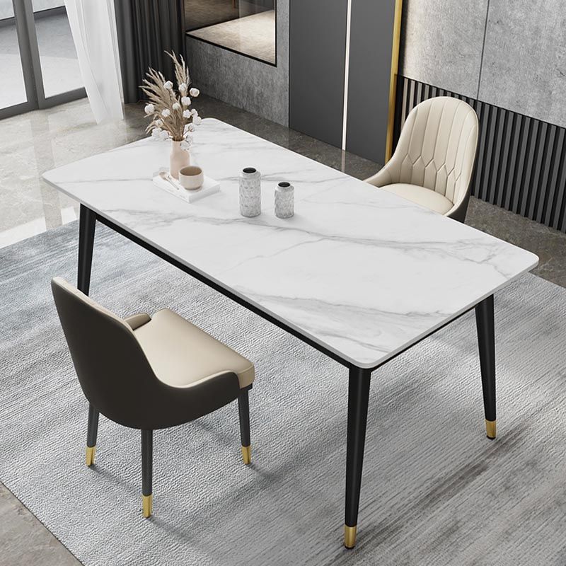 Mesa de comedor de piedra rectángulo Metal de 4 patas de 4 patas Mesa de comedor para sala de estar