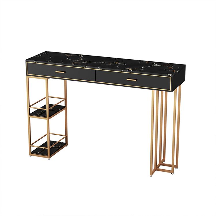Marble Counter Table with Rectangle Table Top Double Pedestal Table - 41.3" H Clearhalo 'Bar Furniture' 'Bar Tables' 'bar_tables' 'furn' 'furn_bar_tables' 'Furniture' 'furniture_bar_tables' 'Kitchen & Dining Furniture' 1200x1200_4997bdd1-8f20-461c-91a9-46fefafd150e