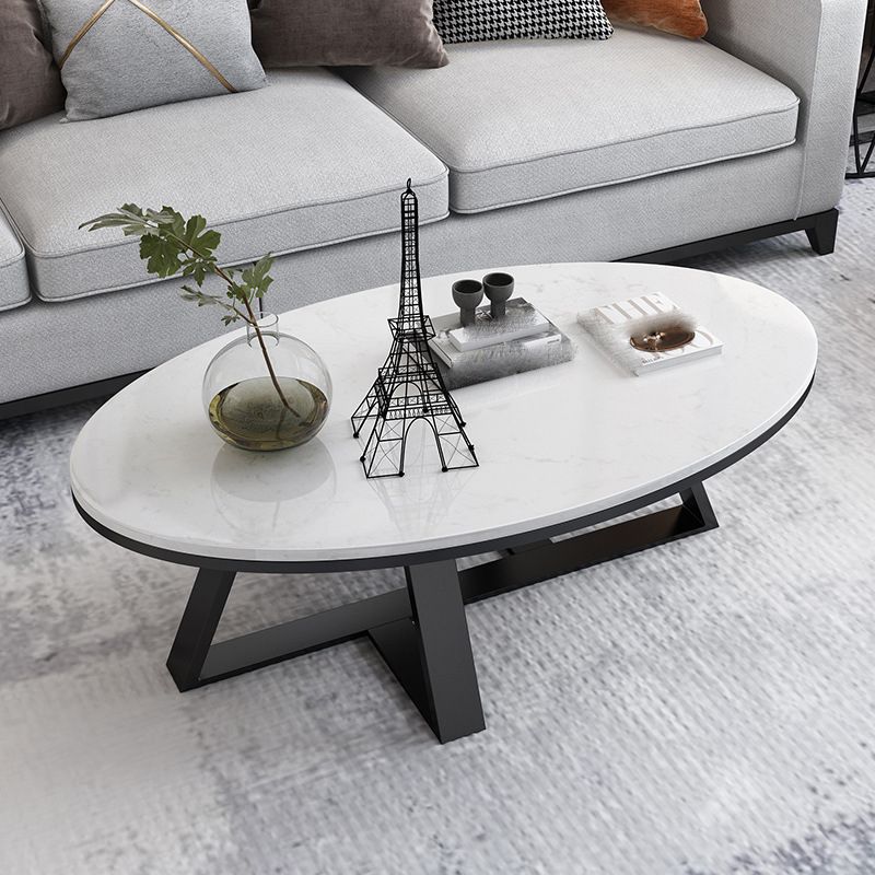 Modern Rectangular Slate 4 Legs Coffee Table White Champagne Cocktail Table