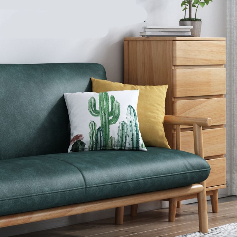 木製ベースのフェイクレザースカンジナビアスクエアアームソファ-30.3 "H