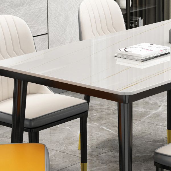 Rectangle Stone Top Dining Table Glam Style Kitchen Dining Table with Metal Legs