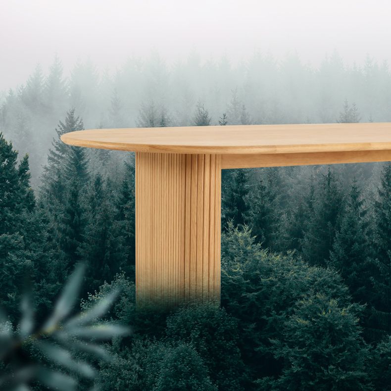 Oval Solid Wood Dining Table Double Pedestal Table in Natural