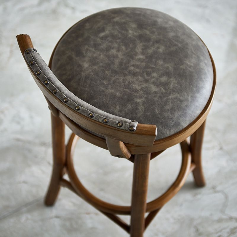Taburete de mostrador de madera industrial, taburetes de altura de mostrador de cuero sintético para uso doméstico