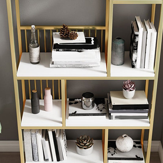 Gold Iron Frame Geometric Bookshelf Vertical Open Bookcase with Manufactured Wood Shelf Clearhalo 'Bookcases' 'furn' 'furn_bookcases' 'Furniture' 'furniture_bookcases' 'Office Furniture' 1200x1200_49a24de6-03a3-42ce-ba79-30d537155ba1