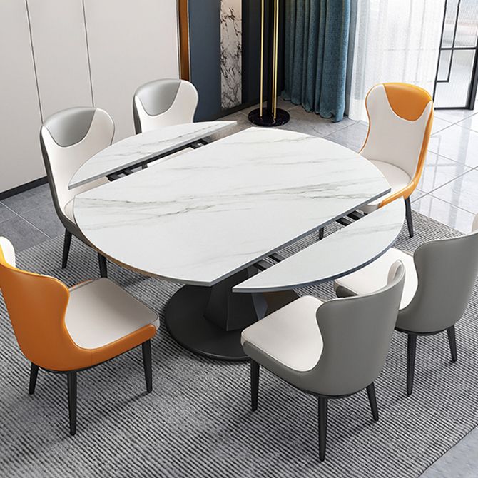 Simplicity Round Dining Room Table Sintered Stone Table with Black Pedestal Base Clearhalo ' dining_table' 'Dining Tables & Seating' 'Dining Tables' 'furn' 'furn_dining_table' 'Furniture' 'furniture_dining_table' 'Kitchen & Dining Furniture' 'kitchen&dining_furn' 'kitchen' 'kitchen_dining_table' 1200x1200_49a3e1d9-4e17-48e3-b7f0-d76319d6fedb