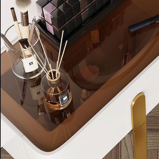 Glam Vanity Makeup Table Set Glass Top Dressing Table with Double Drawers Clearhalo 'Bedroom Furniture' 'furn' 'furn_makeup_vanities' 'Furniture' 'Makeup Vanities' 'makeup_vanities' 1200x1200_49a5ede0-04ee-46da-93b9-1b2a2c7c9f56