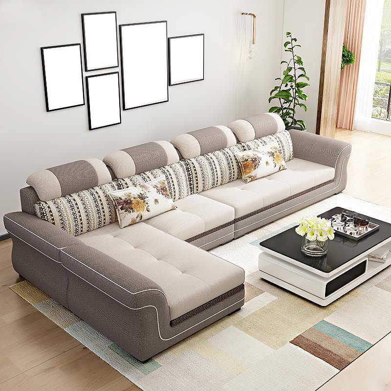 Contemporary Cushion Back Sofa and Chaise Living Room L-Shape Sectional Clearhalo 'Furniture' 'furniture_sectionals' 'kitchen' 'kitchen_sectionals' 'Living Room Furniture' 'Sectionals' 1200x1200_49ab7a8f-f610-4222-91ac-7c35bd2d3205