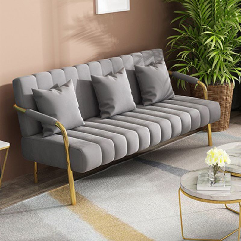 Velvet 3-seater Sofa with 3 Pillows and Pillow Top Arm for Apartment