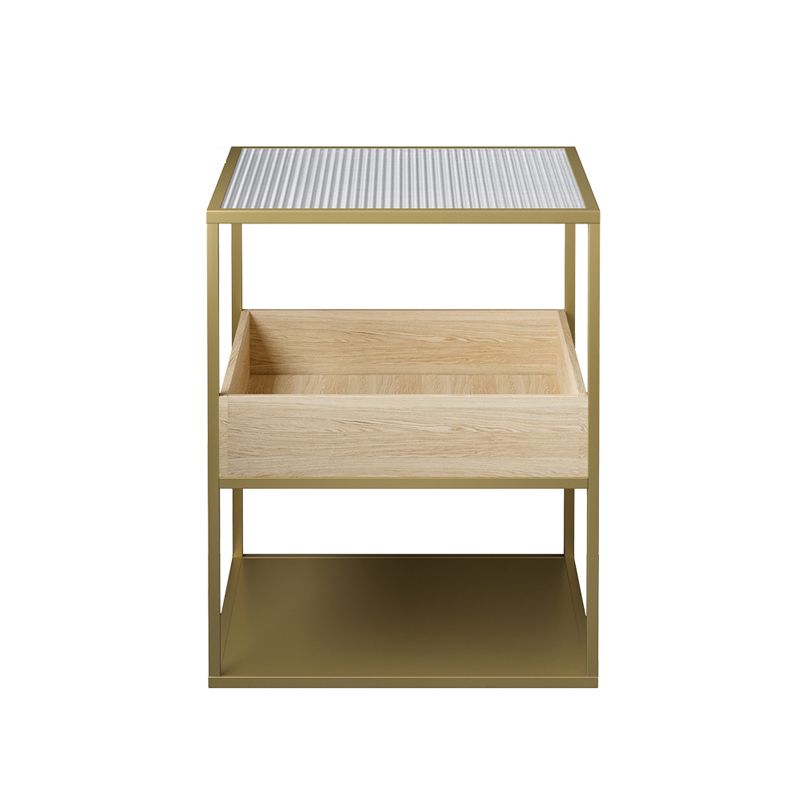 Square Glass Frame Side Table with Storage Shelves - 16.93" W