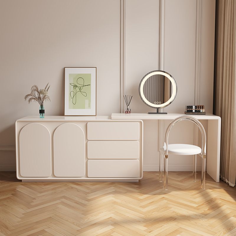 White Contemporary Wood Mirror Bedroom With Drawer Dressing Table