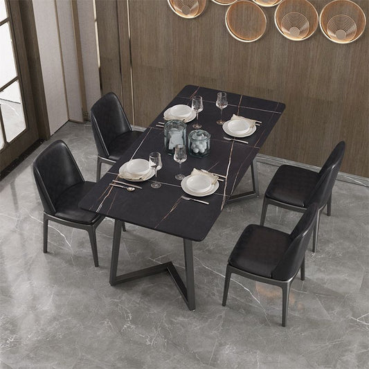 Modern 1/2/5/7 Pieces Black Dining Set Rectangle Sintered Stone Dining Table Set Clearhalo 'Dining Room Sets' 'Dining Tables & Seating' 'dining_room_set' 'furn' 'furn_dining_room_set' 'Furniture' 'furniture_dining_room_set' 'Kitchen & Dining Furniture' 'kitchen&dining_furn' 'kitchen' 1200x1200_49aee8a1-0911-4529-8986-1aabe50eb7d6