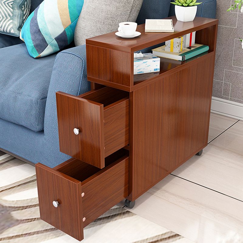 Wood 23.6-inch W Nordic Side Table 1-shelf 2-Drawer End Table with Casters Clearhalo 'Coffee & Accent Tables' 'End & Side Tables' 'end_side_tables' 'furn' 'furn_end_side_tables' 'Furniture' 'Living Room Furniture' 1200x1200_49b0bada-a4ad-4085-8de2-49d320f4dd5a