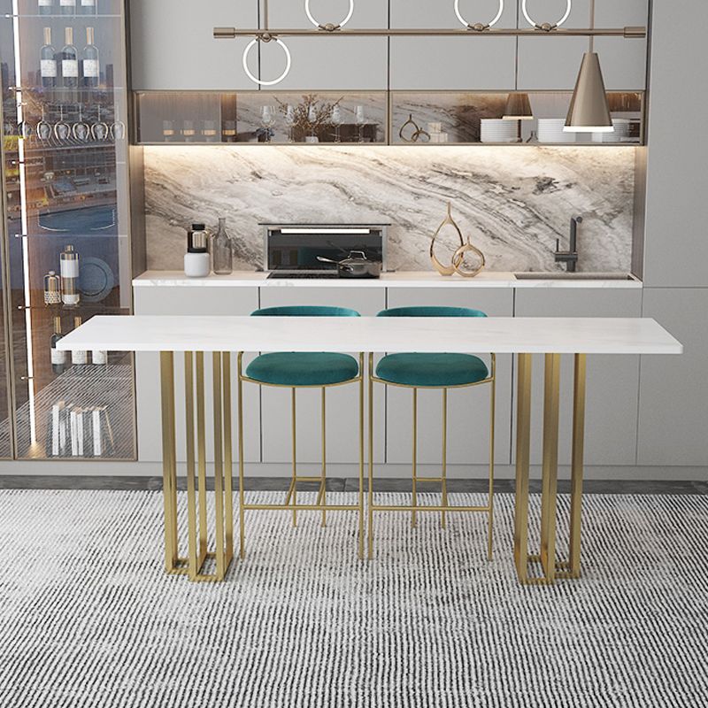Industrial Marble Bar Table with Rectangle Table Top Double Pedestal Table - 39" H Clearhalo 'Bar Furniture' 'Bar Tables' 'bar_tables' 'furn' 'furn_bar_tables' 'Furniture' 'furniture_bar_tables' 'Kitchen & Dining Furniture' 1200x1200_49b5a351-ca17-48bb-8844-72fd84317e29