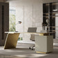 Modern Stone Office Desk Rectangular Shape Task Desk with 2-Legs in White and Gold
