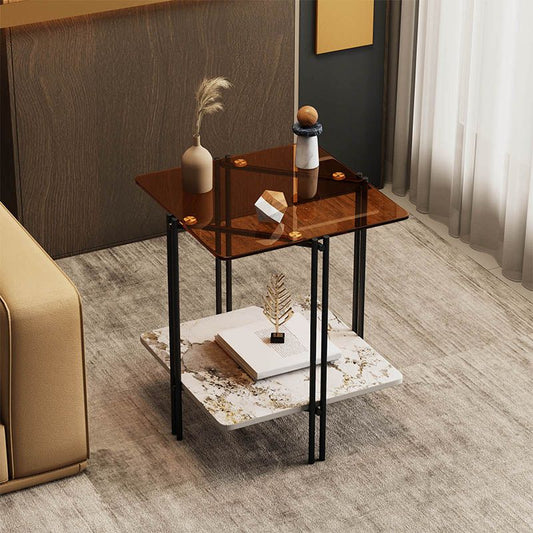 Modern Square Corner Table 4 Legs Side End Table with Storage