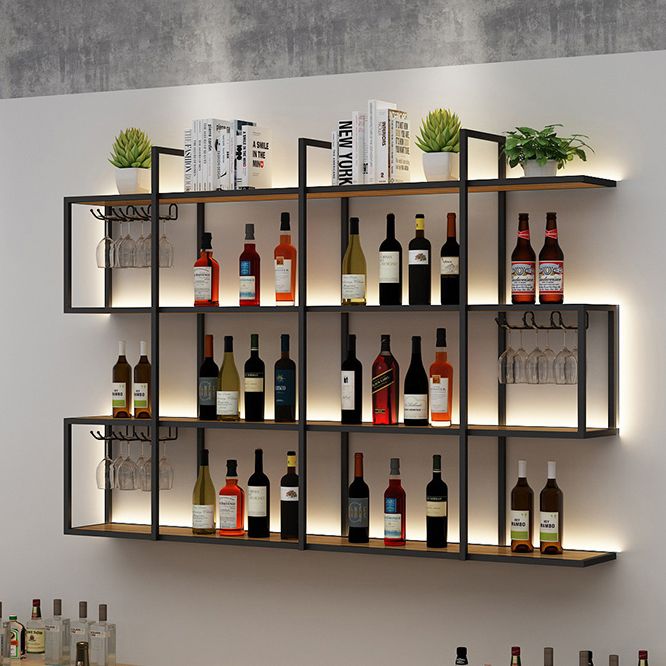 Wall Mounted Wine Rack Kit Metal and Wood Wine Holder Rack in Brown and Black Clearhalo 'furn' 'furn_wine_racks' 'Furniture' 'Kitchen & Dining Furniture' 'Wine Racks' 'wine_racks' 1200x1200_49c05993-c9d7-4a0b-b1da-27bf274cc8e0