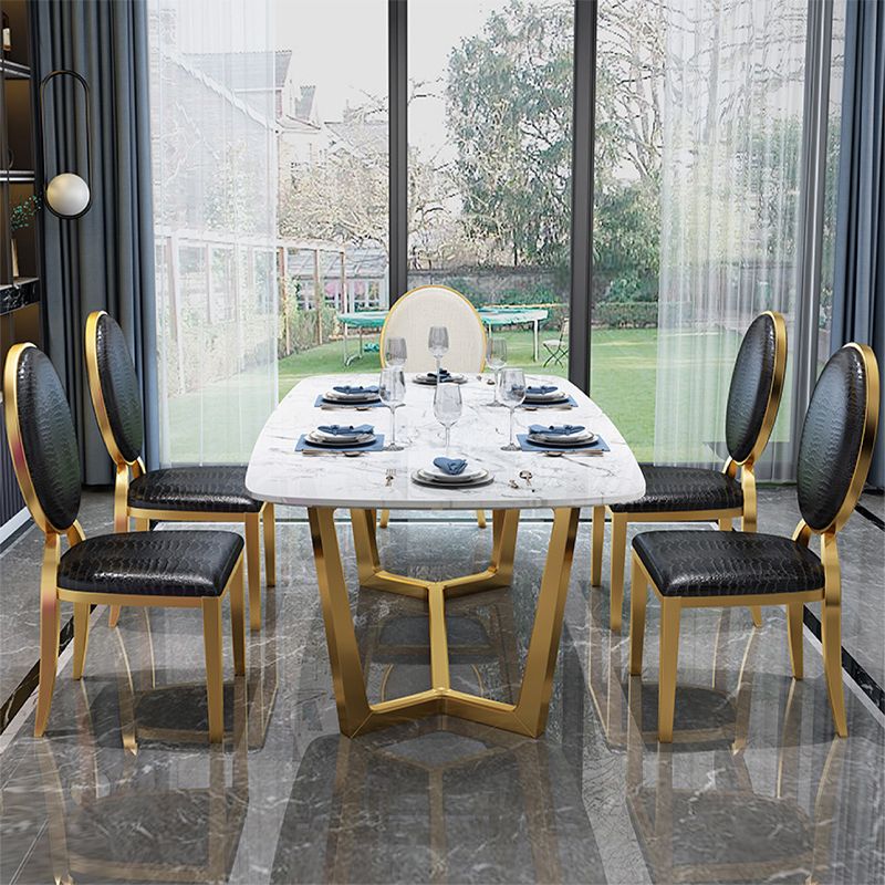Glam Dining Faux Marble Table Rectangle Table with Metal Legs for Kitchen Clearhalo 'Dining Tables & Seating' 'Dining Tables' 'dining_table' 'furn' 'furn_dining_table' 'Furniture' 'Kitchen & Dining Furniture' 1200x1200_49c3a397-917d-4d55-8cd6-89d8fd266fa7