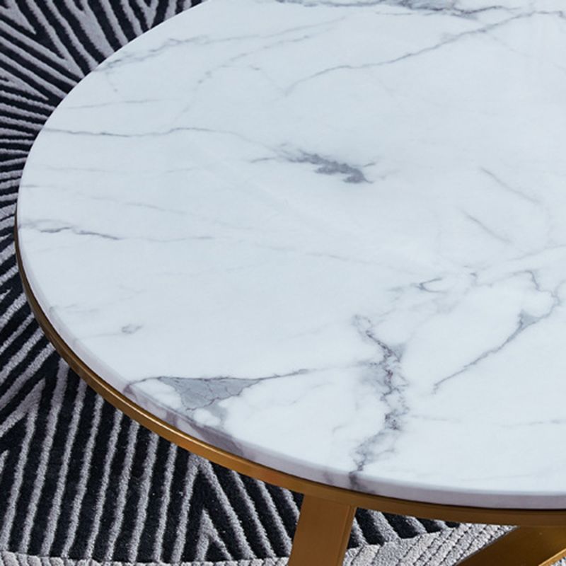 Luxurious Coffee Table Metal Cross Legs Cocktail Table in Gold