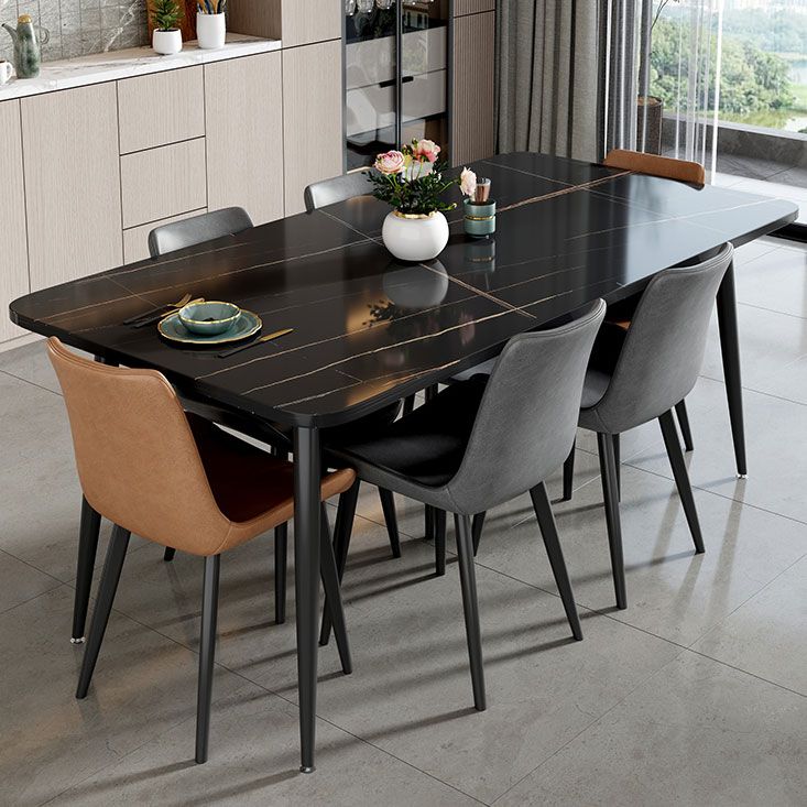 Modern Style Dining Table Rectangle Sintered Stone Dining Table with Black Frame Clearhalo ' dining_table' 'Dining Tables & Seating' 'Dining Tables' 'furn' 'furn_dining_table' 'Furniture' 'furniture_dining_table' 'Kitchen & Dining Furniture' 'kitchen&dining_furn' 'kitchen' 'kitchen_dining_table' 1200x1200_49c733f4-8f38-4125-b351-9931f2c0c6a4