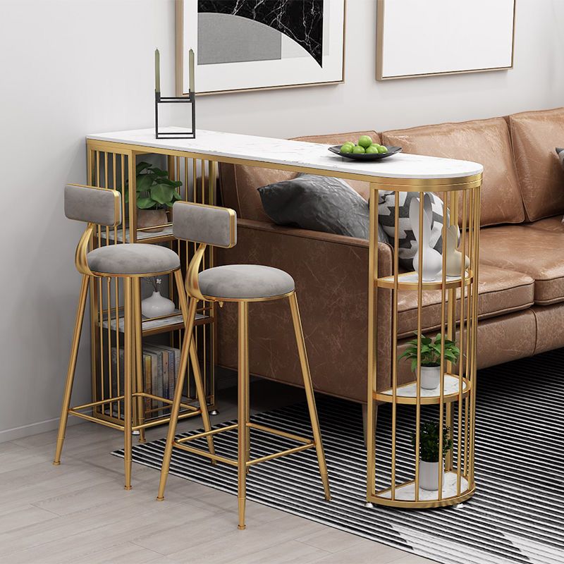 Glam Gold Iron Bar Table Faux Marble Specialty Top 41.3"H Bistro Table with Storage Clearhalo 'Bar Furniture' 'Bar Tables' 'bar_tables' 'furn' 'furn_bar_tables' 'Furniture' 'furniture_bar_tables' 'Kitchen & Dining Furniture' 1200x1200_49c7659d-1080-4d03-af38-997ea2595b33