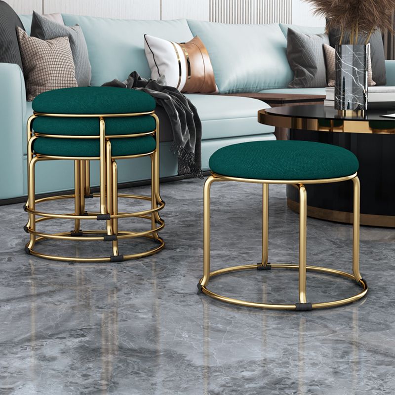 Glam Velvet Pouf Ottoman Plain Round Metal Frame Fade Resistant Boucle Pouf