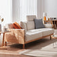 Contemporary Sofa with Loose Back and Pillows in Linen and Solid Wood