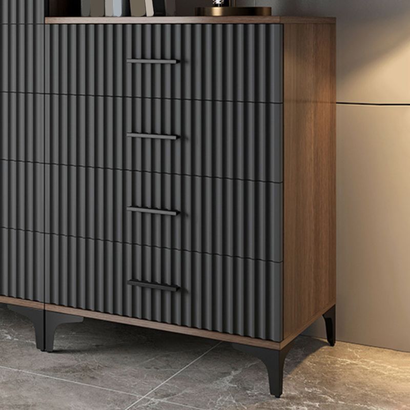 Cofre de acento rectangular contemporáneo con tapa marrón y patas de metal