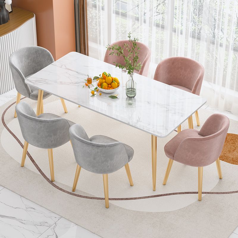 グラムダイニングルームセット1/4/5/7 PCS長方形のダイニングテーブル布張りの椅子付き