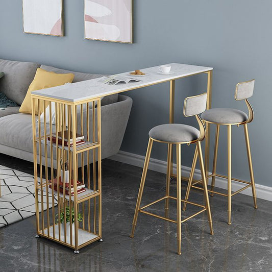 Tavolo da bar rettangolo superiore in marmo artificiale tavolo da pub lussuoso con doppio piedistallo