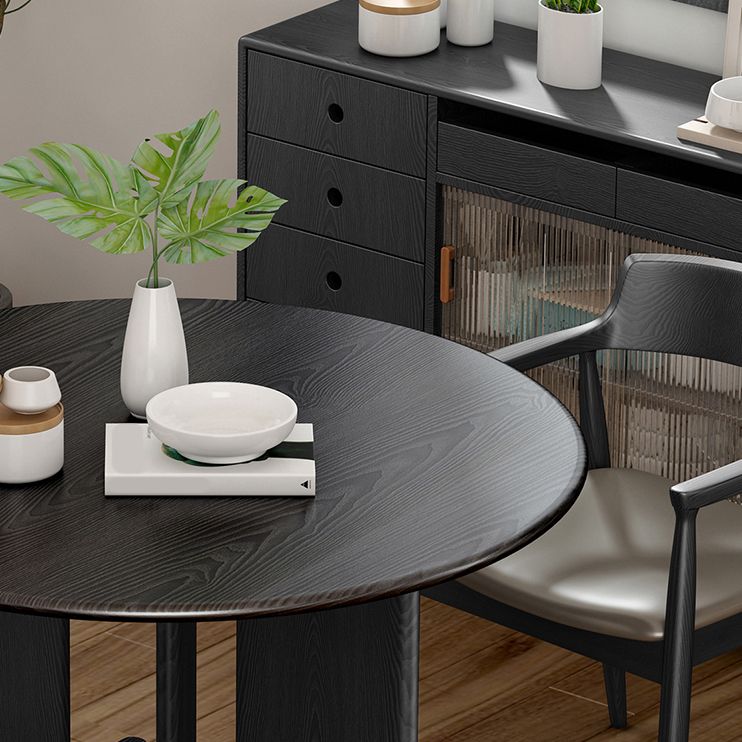 Table à manger ronde de style moderne Table à manger en bois massif en noir