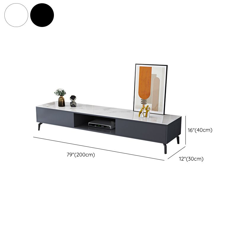 Glam TV Console Stone Media Console Black/White Open Storage Console Clearhalo 'furn' 'furn_tv_stands_entertainment_centers' 'Furniture' 'Living Room Furniture' 'TV Stands & Entertainment Centers' 'TV Stands & Media Storage Furniture' 'tv_stands_entertainment_centers' 1200x1200_49d26ef0-1dd0-416e-ae61-092b1ef28342