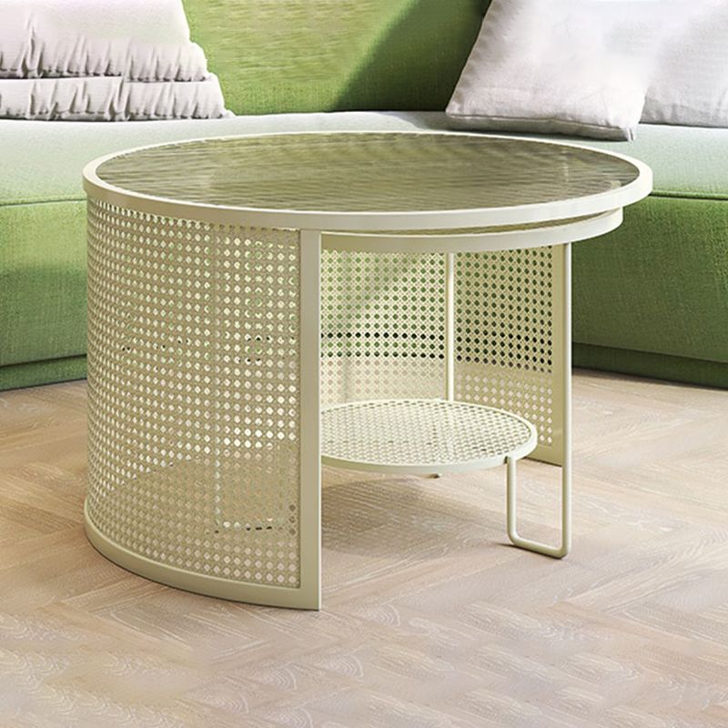 Round GlassCoffee Table Tropical No Distressing Coffee Table Set with Shelf Clearhalo 'Coffee & Accent Tables' 'Coffee Tables' 'coffee_tables' 'furn' 'furn_coffee_tables' 'Furniture' 'Living Room Furniture' 1200x1200_49d29565-744f-4b7e-b048-1786651625bc