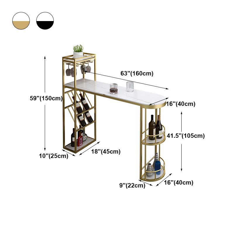 Glam Iron Bar Table Faux Marble White Top 41.3"H Bistro Table with Wine Glass Holders Clearhalo 'Bar Furniture' 'Bar Tables' 'bar_tables' 'furn' 'furn_bar_tables' 'Furniture' 'furniture_bar_tables' 'Kitchen & Dining Furniture' 'kitchen&dining_furn' 'kitchen' 1200x1200_49d43d49-cd06-4377-8b6f-b5d405619215