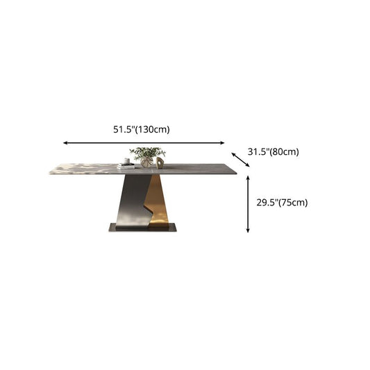 Mesa de comedor de piedra sinterizada industrial en mesa de comedor rectangular gris con base de pedestal