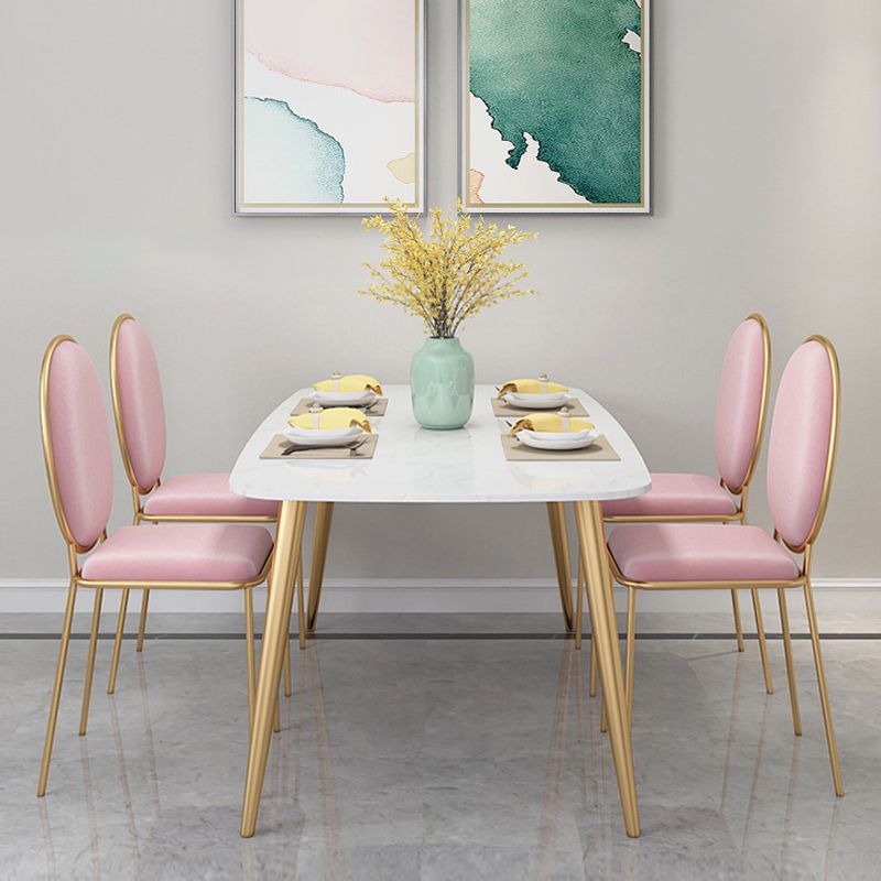 Set dinette Glam Iron Set tavolo da pranzo con piano in pietra sinterizzata bianca rettangolare da 1/4/5 pezzi