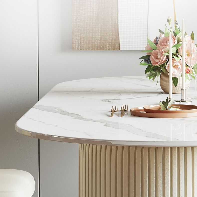 Luxury Double Pedestal Dining Table Oval Stone Top Dining Table for Dining Room Clearhalo 'Dining Tables & Seating' 'Dining Tables' 'dining_table' 'furn' 'furn_dining_table' 'Furniture' 'Kitchen & Dining Furniture' 1200x1200_49da420d-6ee6-47f4-b82f-e23870fdb021