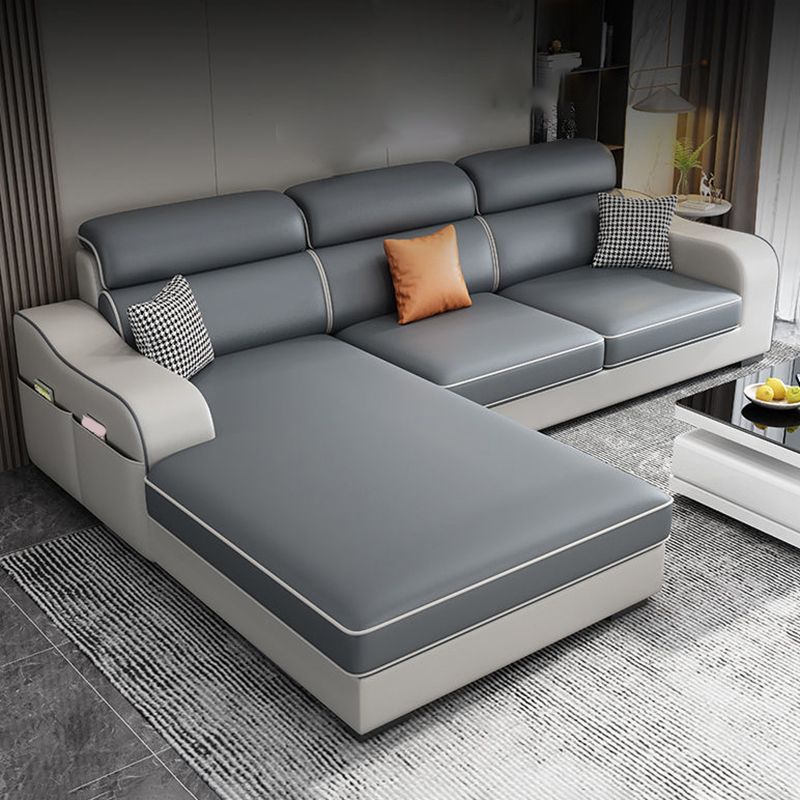 31.49" Tall Grey Sectional Sofa Faux Leather/Linen Flared Arm Modular Sofa Clearhalo 'furn' 'furn_sectionals' 'Furniture' 'Living Room Furniture' 'Sectionals' 1200x1200_49da7a4e-15cd-4a22-bab1-c8e8d6c1c21a