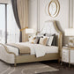 Modern Upholstered Headboard Bed Solid Wood Standard Bed Camelback