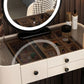Contemporary Glass Top Make-up Vanity with Drawers in Wooden Frame