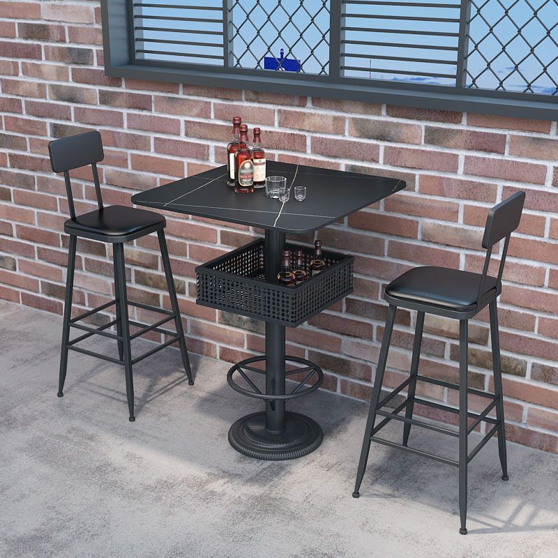Industrial Black Iron Bar Table Faux Marble Top 41.3"H Bistro Table with Storage Clearhalo 'Bar Furniture' 'Bar Tables' 'bar_tables' 'furn' 'furn_bar_tables' 'Furniture' 'furniture_bar_tables' 'Kitchen & Dining Furniture' 'kitchen&dining_furn' 'kitchen' 1200x1200_49db9d44-654c-4fa8-be8b-3f0a419dbb0e