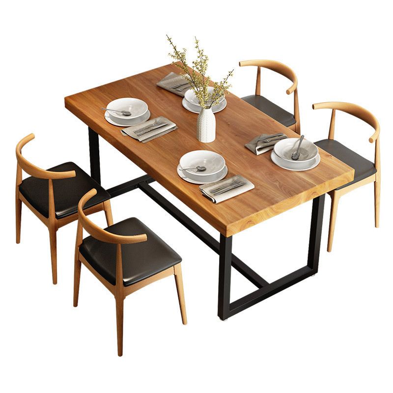 Industrial Natural Finish Dining Table Set 1/2/5 Pcs Solid Wood Dinette Set for Home Clearhalo 'Dining Room Sets' 'Dining Tables & Seating' 'dining_room_set' 'furn' 'furn_dining_room_set' 'Furniture' 'Kitchen & Dining Furniture' 1200x1200_49de9606-327a-4799-ae02-ead543381933