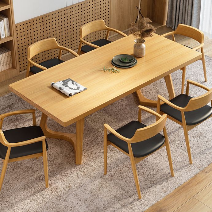 Rectangle Wood Color Dining Table Pine Solid Wood Table Modern with Double Pedestal Clearhalo ' dining_table' 'Dining Tables & Seating' 'Dining Tables' 'Furniture' 'furniture_dining_table' 'Kitchen & Dining Furniture' 'kitchen&dining_furn' 'kitchen' 'kitchen_dining_table' 1200x1200_49dedd3b-6e47-4939-90bf-51391fdd154b